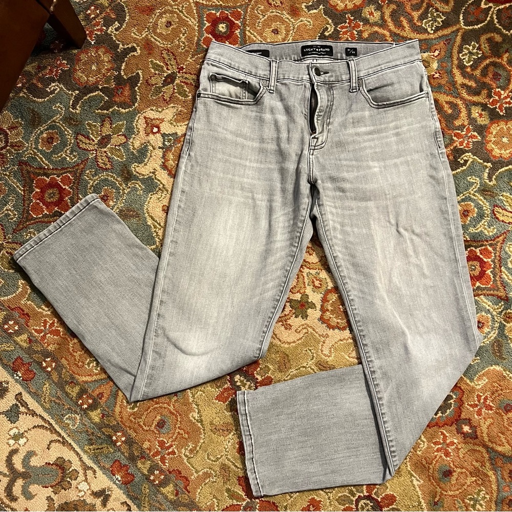 Lucky Brand 221 Straight Denim Jeans Light Grey Stone Washed 31x32